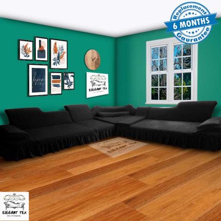 Corner Sofa Cover (2+2+1+corner+toolbox) Set Black Color