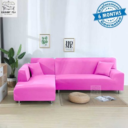 Spandex L-Shape Sofa Cover Pink Color