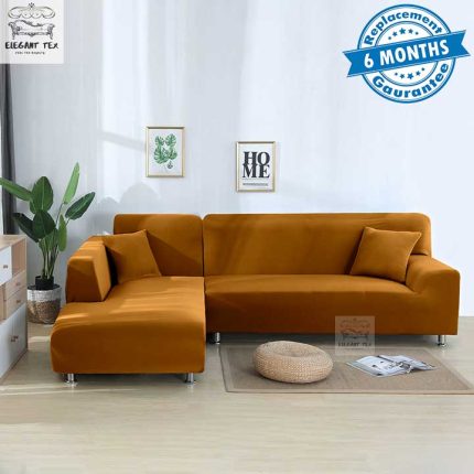 Spandex L-Shape Sofa Cover Golden Color