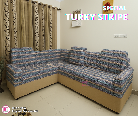 Sofa Cover Turky Stripe 2+2+1+Corner+Box | STRP 08