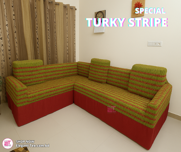 Sofa Cover Turky Stripe 2+2+1+Corner+Box | STRP 07