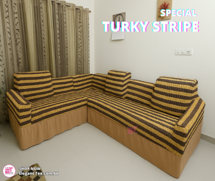 Sofa Cover Turky Stripe 2+2+1+Corner+Box | STRP 04
