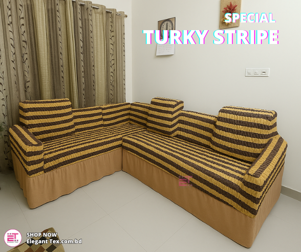 Sofa Cover Turky Stripe 2+2+1+Corner+Box | STRP 04