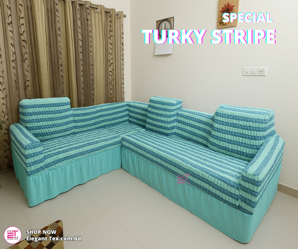 Sofa Cover Turky Stripe 2+2+1+Corner+Box | STRP 01