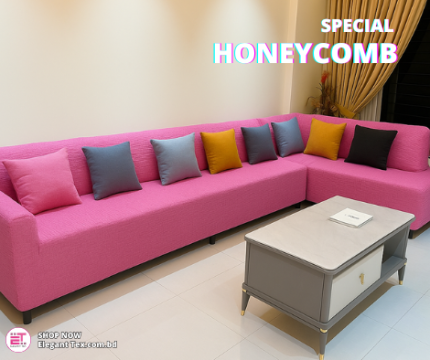HoneyComb Sofa Cover 2+2+1+Corner+Box | Pink