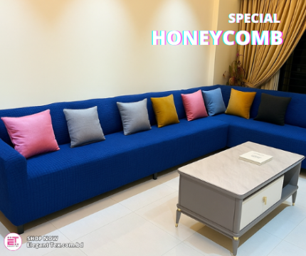 HoneyComb Sofa Cover 2+2+1+Corner+Box | Royal Blue