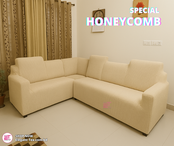 Honeycomb Sofa Cover 2+2+1+corner+box | Cream