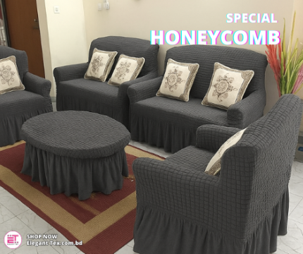 HoneyComb Sofa Cover 2+2+1+Corner+Box | Ash