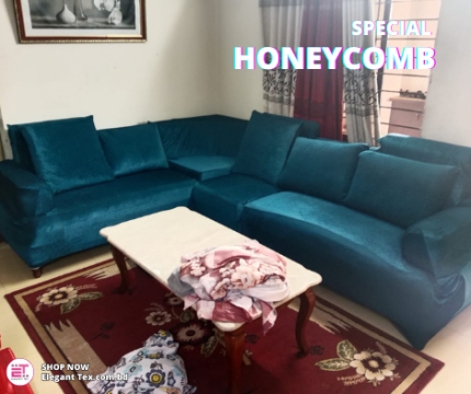 HoneyComb Sofa Cover 2+2+1+Corner+Box | Sea Green